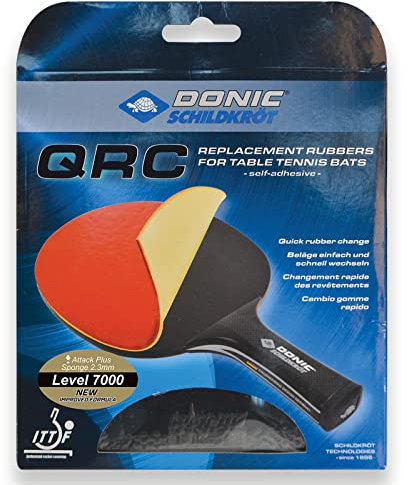 Donic-Schildkröt Tischtennis Ersatzbelag QRC Level 7000, für blitzschnellen Belagwechsel, 2,3 mm Schwamm, Liga - ITTF Belag, 752579, schwarz/Rot