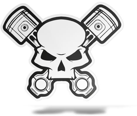 erreinge Sticker Teschio Pistoni Adesivo Sagomato in PVC per Decalcomania Parete Murale Auto Moto Casco Camper Laptop - cm 35