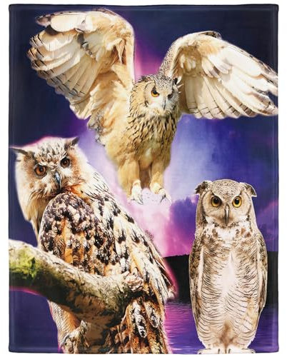 YISUMEI 150x200 cm Kuscheldecken Sanft Flanell Weich Fleecedecke Bettüberwurf mit Eule Owl lila
