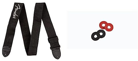 Fender® »BLACK POLYESTER LOGO STRAP« Polyester Gitarrengurt - 5cm Breite - Farbe: Schwarz/Weiß & 990819000 Gurtblöcke