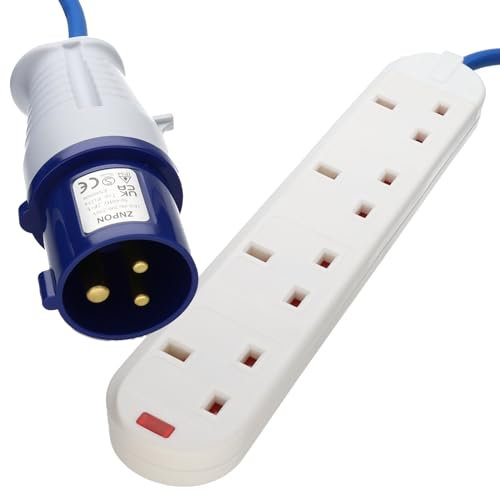 Kenable 4 Way 16A Caravan Mains Electric Hook Up Extension Lead - 20m Blue Cable