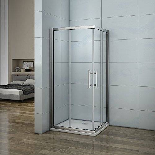 Cabine de douche 100x100x185cm porte de douche en verre securit 2 portes de coulissantes avec le receveur