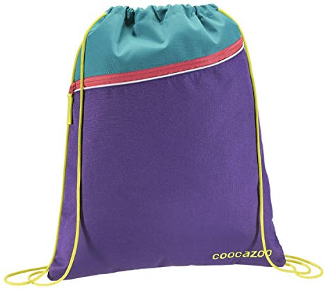 Coocazoo Sportbeutel RocketPocket „Holiman“, blau-gelb-lila, mit Reißverschlussfach und Kordelzug, reflektierende Elemente, Schlaufen zur Befestigung am Schulrucksack, 10 L