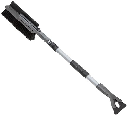 Kungs Star-is Schneebesen mit Eiskratzer - Teleskopstiel 93–125 cm - Gummilippe - drehbarer Polycarbonat - Schaber & lackschonende Borsten - Grau - Made in Finnland
