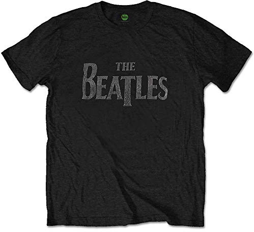 Rock Off Officially Licensed Products Unisex The Beatles Diamante Drop T Logo Short Sleeve T-Shirt Unisex Black T-Shirt (Pack of 1)