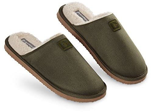 Dunlop Ciabatte Uomo, Pantofole Uomo Invernali, Ciabatte da Casa Uomo con Imbottitura Interna, Pantofole da Uomo Memory Foam Casa o Esterno, Regali per Lui, Natale, Compleanno (42 EU, Cachi)