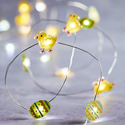 Lights4fun 20er Micro LED Lichterkette Ostern Timer Batterie Osterdeko Innen Osterdeko Tisch