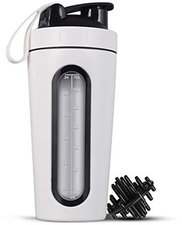 Knowooh Shaker protéiné Shaker protéiné en Acier Inoxydable avec BlenderBall Optimal pour Les Shakes protéinés, diététiques et de Fitness, jusqu'à 700 ML (Blanc)