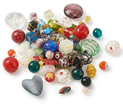 Cheriswelry Lampwork Cuentas de cristal de Murano, perlas sueltas de arena dorada, corazón redondo ovalado para joyería, pulsera, agujero: 1-2 mm