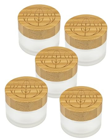 Pot en verre Wachsmann avec couvercle en bambou - Pour les cosmétiques naturels durables - Avec emballage cadeau - Récipient de voyage pour pommades et lotions (50 ml gravé | 5 pièce)