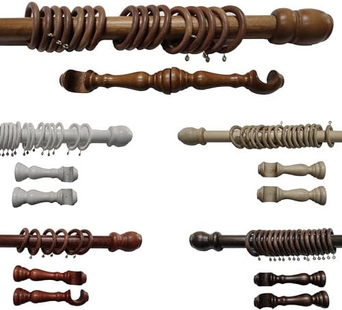 Bastone per Tende in Legno completo di Accessori, Diametro 35 mm, Movimento Manuale, Bastone Tenda Bianco e altri colori con Anelli, Supporti e Terminali (Olmo, 220 CM A STRAPPO SENZA CORDA)