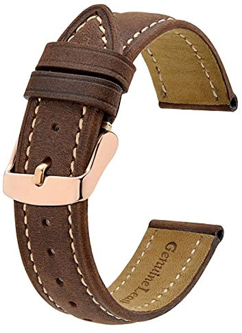 BISONSTRAP Vintage Uhrenarmbänder mit Roségold Schnalle, Leder Ersatzband 23mm (Braun/Beige Faden)