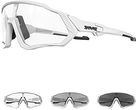 KAPVOE Gafas de Ciclismo Fotocromáticas con TR90 Gafas de Sol Deportivas Mujeres Hombres Running Transparente MTB Accesorios de Bicicleta claro Blanco 07