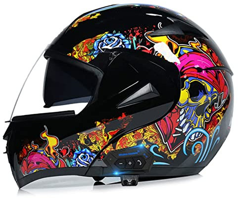 Casco Moto Modulare Bluetooth Integrato, Casco Moto Apribile Doppia Visiera Omologato ECE/DOT Caschi Moto Integrale Per Donna Uomo Adulto Pink 1,XL