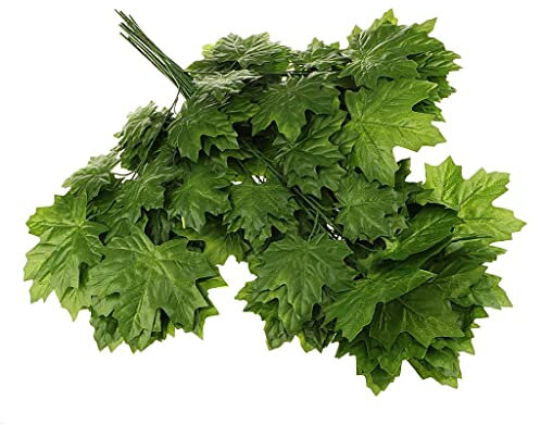 perfk 12 Künstliche Efeu Ahorn Blatt Blätter Zweige Pflanzen Laub Dekoration, Grün