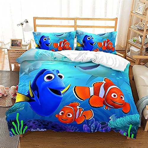 Agmdno Finding Nemo Bettwäsche-Set,Clownfish Bettbezug-Set,KindBettwäsche,Bettbezug 135 X 200 cm, Kopfkissenbezug 80 X 80 cm (A05,135x200cm+80x80cmx1)