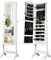 RELAX4LIFE Schmuckschrank mit 14 automatischen LEDs, abschließbares Schmuckregal mit Ganzkörperspiegel, stehender Spiegelschrank mit Ständer, Standspiegel mit 4 einstellbaren Neigungswinkel, Weiß