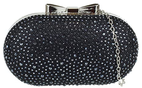 Girly Handbags Womens Diamante Bow Closure Clutch Bag Small Black