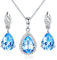 Schmuckset Silber 925 Damen Kette Ohrring Halskette Anhänger Ohrstecker Tropfen Edel mit BlauTopas Geschenkverpackung S925 40+5CM Kettenlänge mit Schöne Schmuck Box
