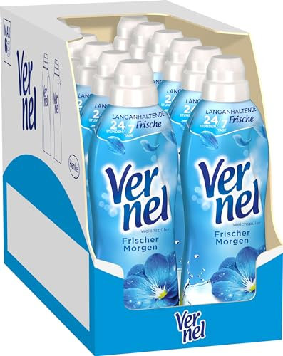 Vernel Frischer Morgen Weichspüler, 408 (12 x 34) Waschladungen, Wäscheduft für 24 Stunden & 7 Tage langanhaltende Frische mit einzigartiger Duft-Technologie, recycelbare Flasche