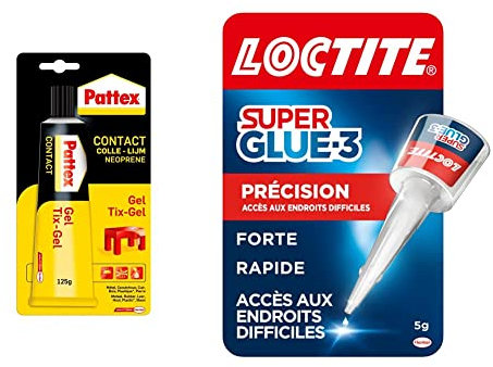 Pattex Colle Contact Gel Tube 125 g & Loctite Super Glue-3 Précision, Forte Pour Réparations Précises, Liquide Tous Matériaux, Transparente à Séchage Rapide, Flacon 5 g