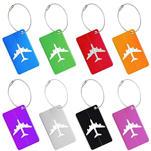 Lot de 8 étiquettes de bagage en métal – Étiquettes de voyage avec nom, adresse, courriel, pour voyage d'affaires, bagages