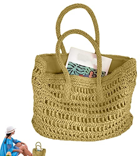 VENTDOUCE 2 grands sacplage en paille - Grancapacité - Simple - Marque luxe tendance - Sac plage en paille pour femme - Grand sac à bandoulière tissé pour l'été