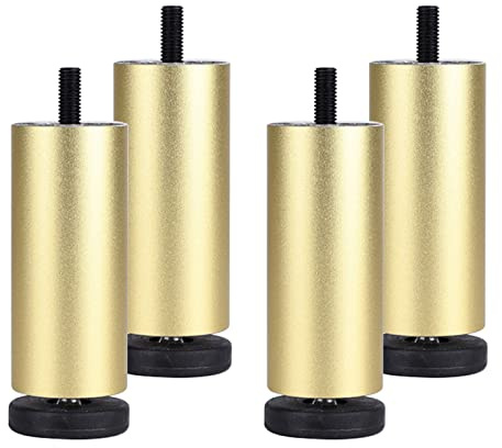 NURBAL Möbelfüße Verstellbar 4 Stück, Hochwertige Aluminium Möbelfüße, DIY rutschfest/Abriebfest Füße für möbel, für Tischfuß Couchfüße Bettfüße 12cm/4.7in Gold