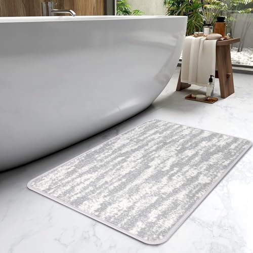 KAZOLEN rutschfeste Badematte Absorbierende Badezimmerteppich Waschbar: 40 x 60 cm schnelltrocknende Badteppich Badvorleger Duschvorleger für Badewanne, Duschraum und Badezimmer, Toilette, Hellgrau