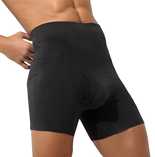 Boxershorts Herren Hohe Taille Bauchweg Unterhose Dehnbar Baumwolle Figurformende Sports Trunks Retroshorts Unterwäsche Männer Sportunterhosen Schwarz XL