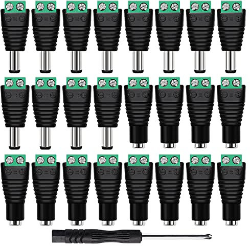 KUOQIY 12 Paia 5.5 mm x 2.1 mm DC Connettore di Alimentazione Maschio Femmina, 12 V DC Maschio e Femmina Jack Connettore Adattatore di Alimentazione, per CCTV Camera