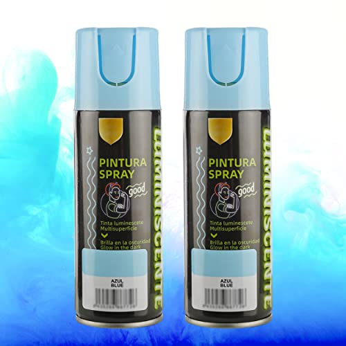 H HANSEL HOME Pintura Spray Brilla en la Oscuridad Tinta Luminiscente Multisuperficie Azul 200ml - Pack de 2 Unidades