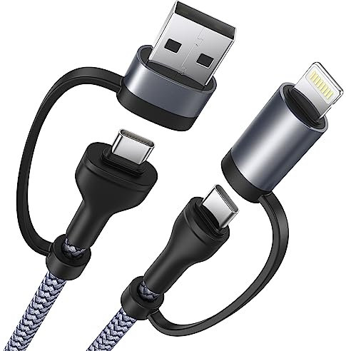 USB C Charger Cable 60W, 4 in 1 Multi Fast Charging Cable 2M USB Cable Nylon Braided with USB Type C to Lightning Cable for iPhone,Samsung Galaxy S22 S21 S20, Huawei, Sony, etc
