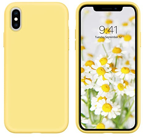 DUEDUE Coque pour iPhone X/XS, Silicone Militaire Antichoc, Doublure Coque de Téléphone pour iPhone X/XS Protection Ecran Intégrale,Toucher Confortable Anti Rayures Etui pour iPhone X/XS,Jaune