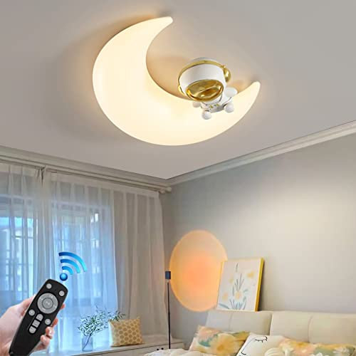 LED Deckenleuchte dimmbar Schlafzimmer Deckenlampe einfach Deckenlicht modern Augenschutz Lampe kreativ Creme Stil Cartoon Mond Mädchen Kinderzimmer Wohnzimmer Bibliothek Lampen (Color : A)