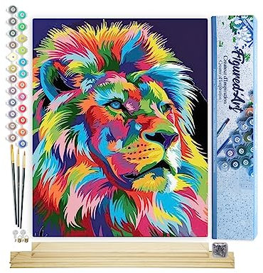 Figured'Art Peinture par Numéro Adulte Lion Pop Art 2 - Activité Manuelle Kit de Loisir Créatif DIY Numéro d'Art Complet - 40x50cm avec châssis en bois à monter