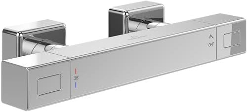 Villeroy & Boch Universal Taps & Fittings Duschthermostat, Duscharmatur mit Verbrühschutz und Sicherheitssperre bei 38°, Mischbatterie Dusche Aufputz, eckig, Chrom