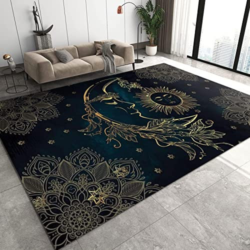 TEMLAN Himmlische Sonne, Mond Und Sterne Teppiche Gegend, Boho Sonne Mond Sterne Weltraum Dekorativer Teppich für Wohnzimmer, Schlafzimmer, Esszimmer Badezimmer Küche Flur Läufer 60 x 120cm