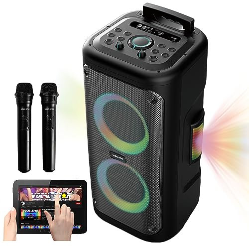 Vocal-Star Karaoke Machine with 2 Wireless Microphones, Portable 300w Speaker Light Effects, Bass and Treble, EQ, AUX,Echo Effect, Perfect for parties, Adults, Kids – VS-Phoenix