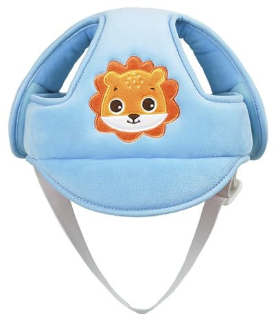 Baby Helm Schutzhelm Säugling Kleinkind Kinder Anti-Kollision Kopfschutzkappe Schutzhut Baumwolle Hut Kopfschutzmütze Verstellbarer Kopfschutz (Löwe, blau)