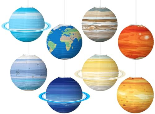 Anlising 8PCS Planetenlaternen Dekoration, Papierlaternen Planeten, Hängende Planeten Papier Laterne, Kinder Sonnensystem Planeten Laterne, Weltraum Thema Dekor Kinder Geburtstag Party Dekor (30x30CM)