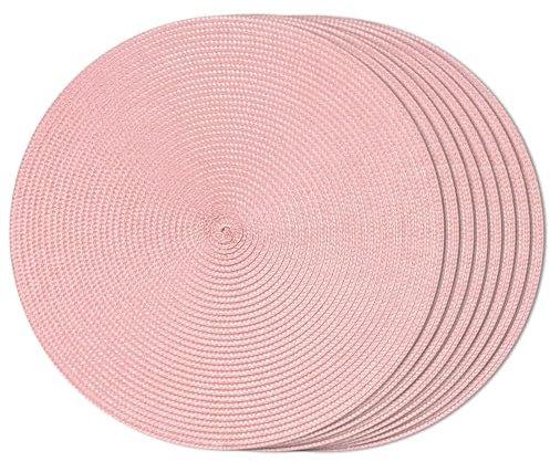FunWheat Runde geflochtene Tischsets für Esstisch, gewebt, waschbar, rutschfest, 38,1 cm, Rosa, 8 Stück