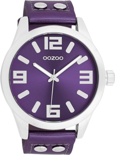 Oozoo - Timepieces Damen Uhr metallic Purple | Armbanduhr Damen mit Lederarmband | Moderne Uhr für Frauen - Edle Analog Damenuhr in rund C1080 (46mm)