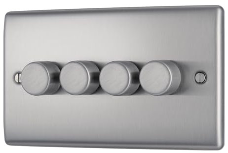 British General NBS84 Nexus Metal Brushed Steel 4 Gang 200W 2 Way Trailing Edge Push Type Dimmer Switch
