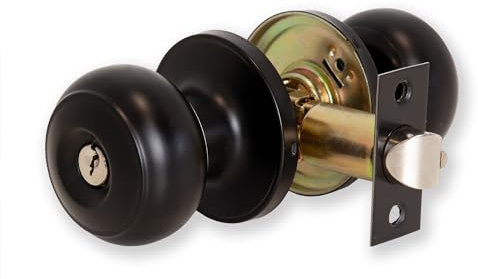 XFORT Bello Entrance Knob Set Matt Black, Door Knob with Lock for Internal Wooden Doors, Complete Set with Tubular Latch and 3 Keys