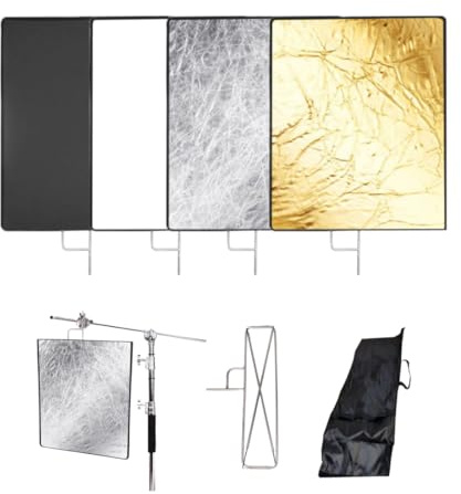BOLLUMA Kit de Bandera Reflectante Plegable, 60 x 75 cm, Reflector de iluminación de fotografía 4 en 1, difusor modificador de luz para Efectos de luz Suaves Studio