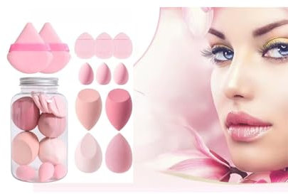 Kztm 14psc Beauty Blender Foundation Sponges,Powder Puffs + Liquid Sponges Set, Makeup Blending Sponges & Powder Puffs, For Foundation, Concealer, & Setting Powder (One size, 14, count, pink)