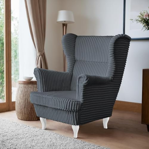 BEAUTY SOFA - Felix Sessel - Ohrensessel - Relaxsessel mit Armlehnen - Fernsehsessel - Polstersessel - für Wohnzimmer, Schlafzimmer - Sessel Wohnzimmer - Dunkelgrau (Tilia 90), Beine Weiß