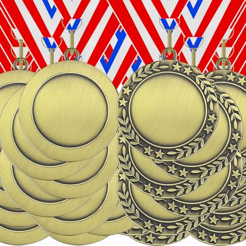 Yauhar Gold/Silber/Bronze, blanko, Auszeichnungsmedaillen mit Halsbändern, 1., 2., 3. Metall-Gewinner-Preis, Teilnahme-Trophäe, zum Selbermachen von Medaillen für Wettbewerbe, Sportspiele,