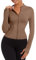 Yutdeng Womens Running Jacket Slim Fit Crop Tops Long Sleeve Gym Tops Ladies Sports T-Shirts Full Zip Stretchy Lightweight Activewear with Thumb Holes Fitness Workout Yoga Track Jackets,Brown,M